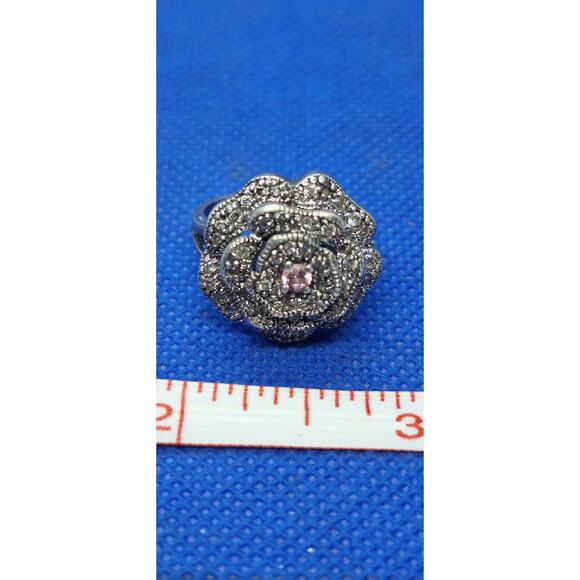 Flower Diamonique CZ center pink topaz openwork 925 ring- sze 6.5- very nice - Picture 5 of 10